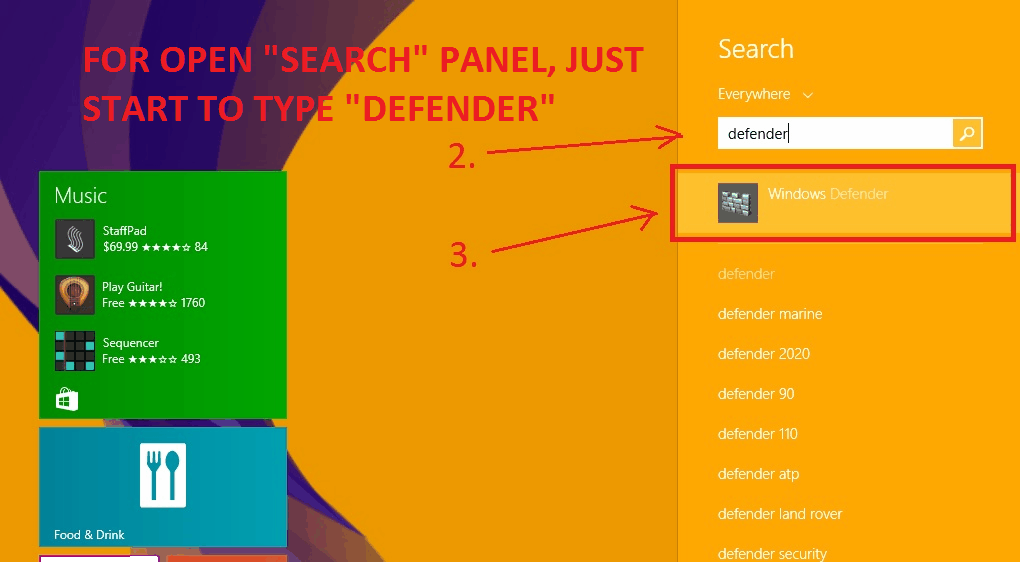 Type the following: defender
