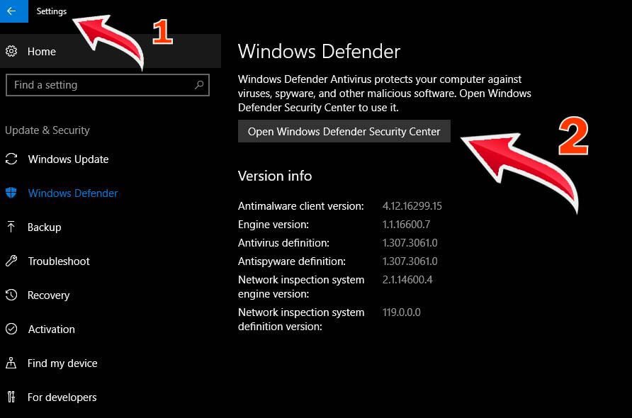 Open Windows Defender Security Center